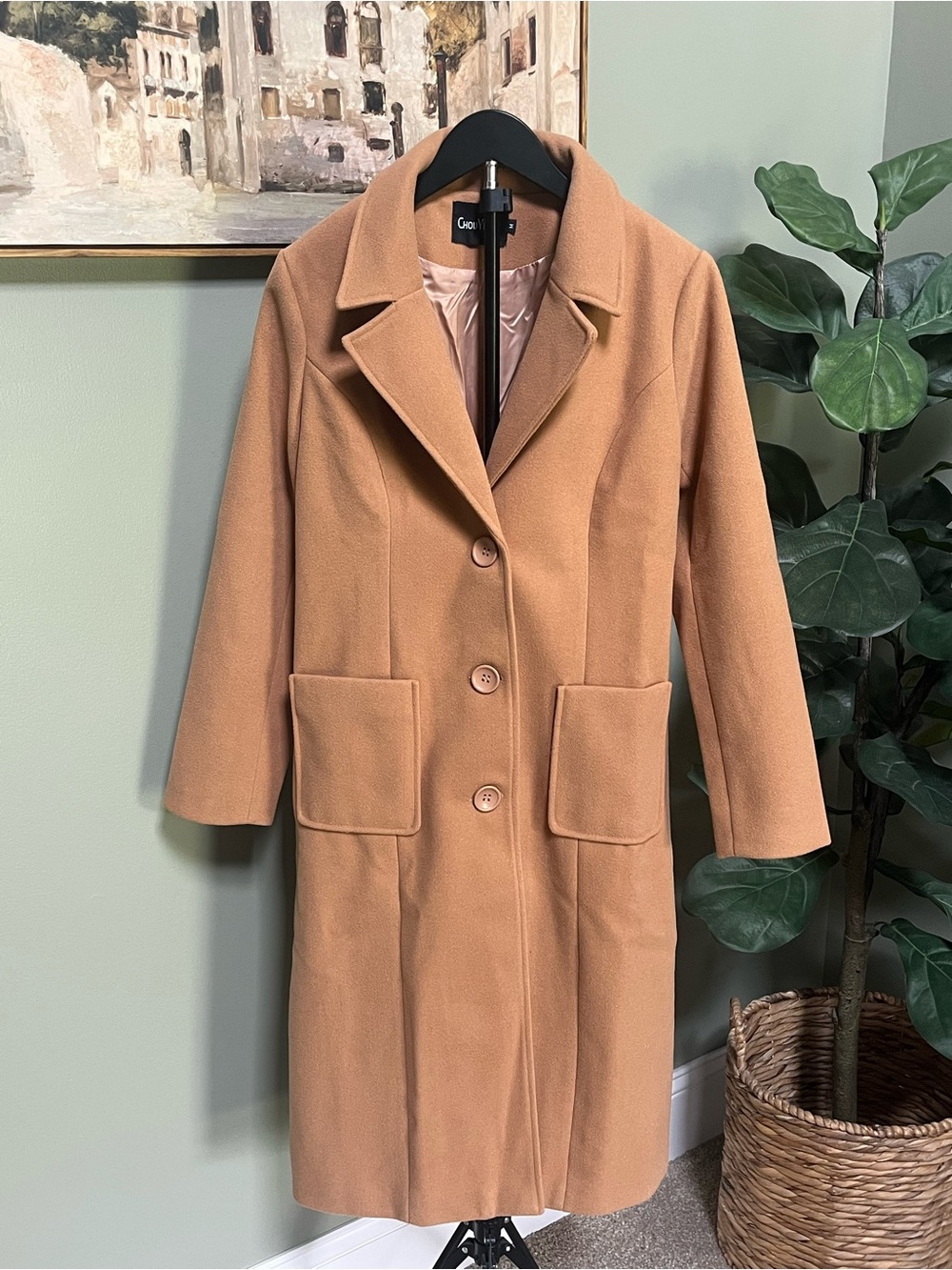 Camel Wool-Blend Long Coat - Camel